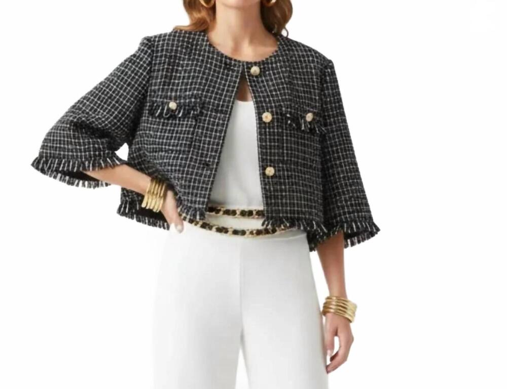 NEW ANNA & AVA woven cropped jacket in black white